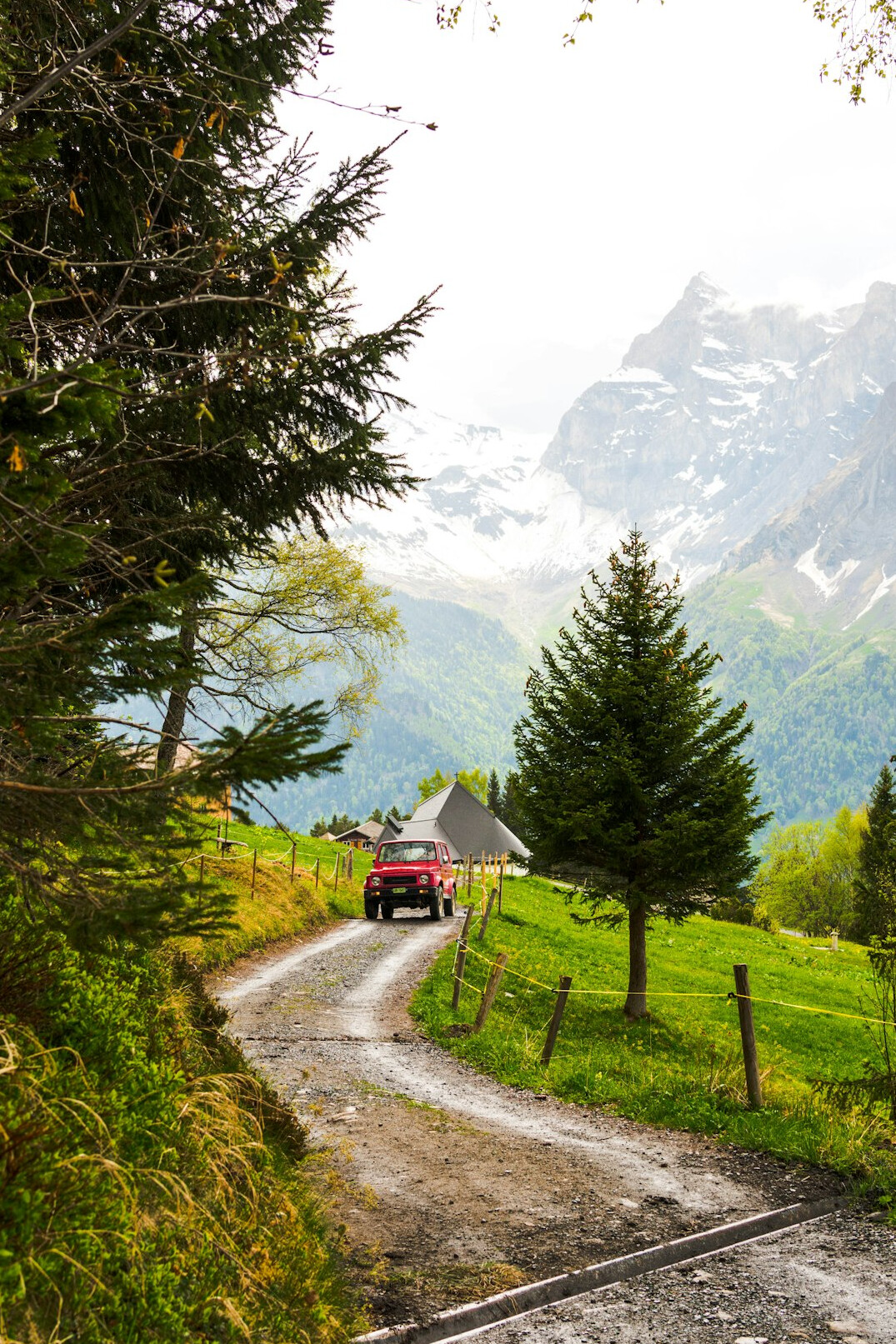 luxury car in swiss alps